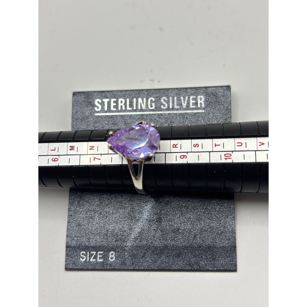 Solitaire Ring Womens Size 8 Purple Pear Cut Sterling Silver 925 Stone